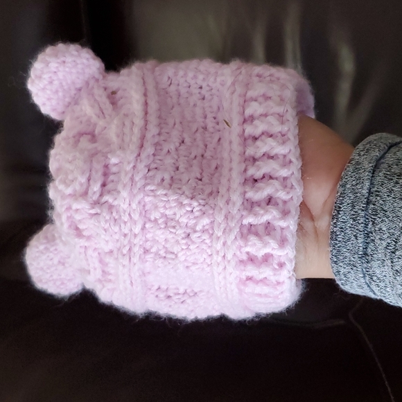 Handmade Knit Pink Bear Hat - Picture 2 of 2